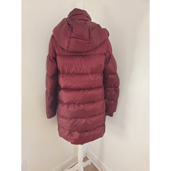 Athleta Lofty Goose Down Hooded Maple Burgundy Red Puffer Coat Zip Snap XS - Picture 9 of 16